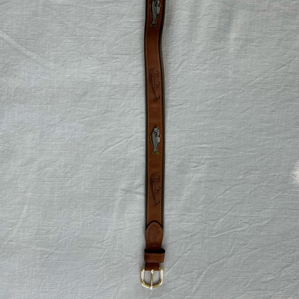 Leather Belt with Striped Bass design size 36